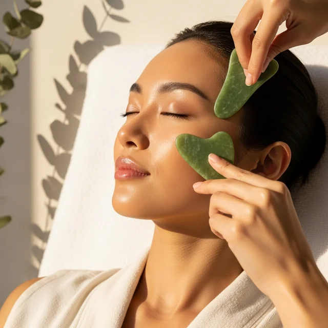 Hands-only meridian pressure and lymphatic drainage work along the jawline during a facial at TAO in Vienna VA