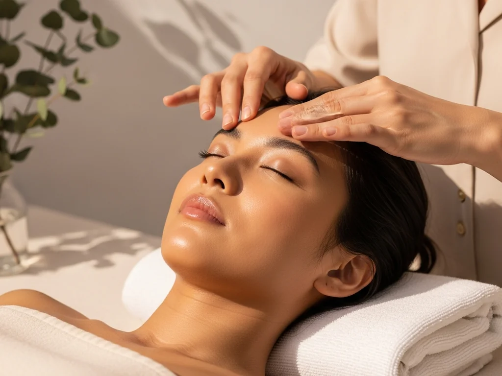 Meridian pressure-point facial work along the jaw and cheekbone at TAO Therapeutic Massage Spa in Vienna, VA, part of the 30 and 60 minute facial menu