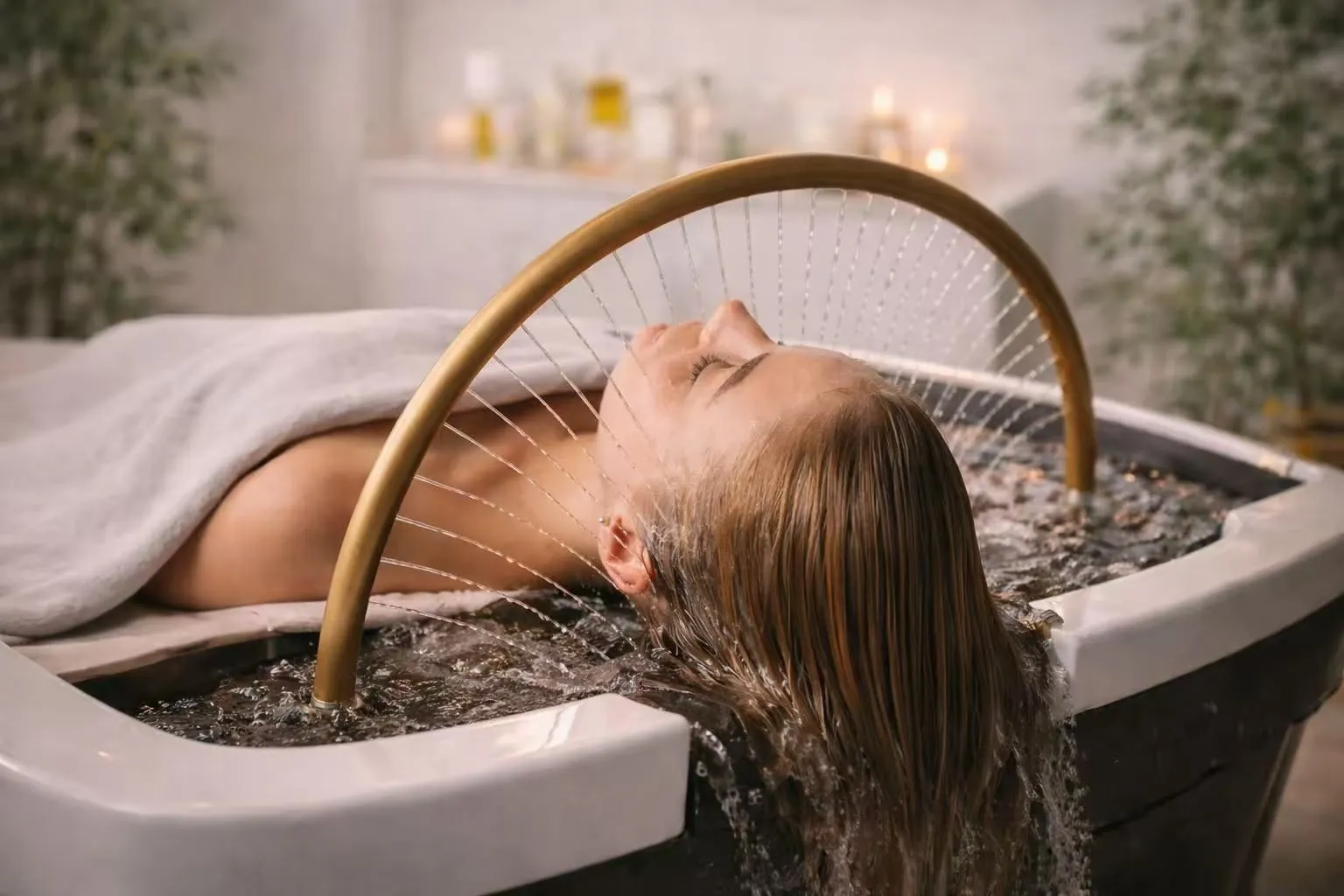 A scalp and head therapy session under warm towels at TAO Therapeutic Massage Spa in Vienna, VA, part of the 30 to 120 minute treatment menu