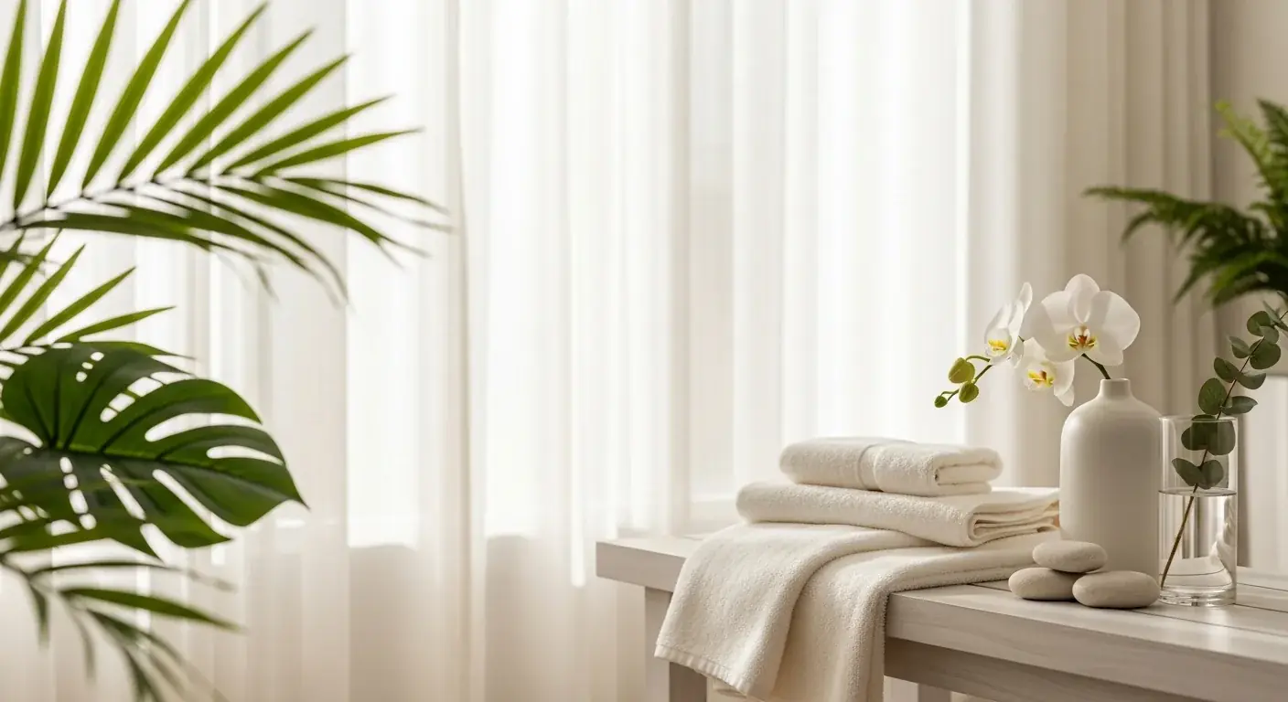 The calm, airy front room of TAO Therapeutic Massage Spa in Vienna, VA, where package credits are checked in at the desk